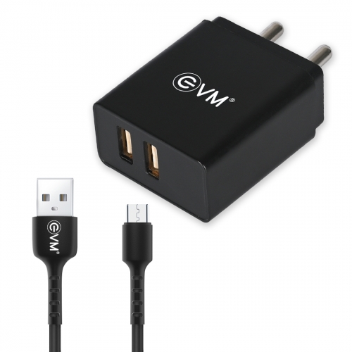 Dual USB Charger with Micro USB Cable-Black