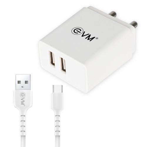 Dual USB Charger with Type-C Cable-White