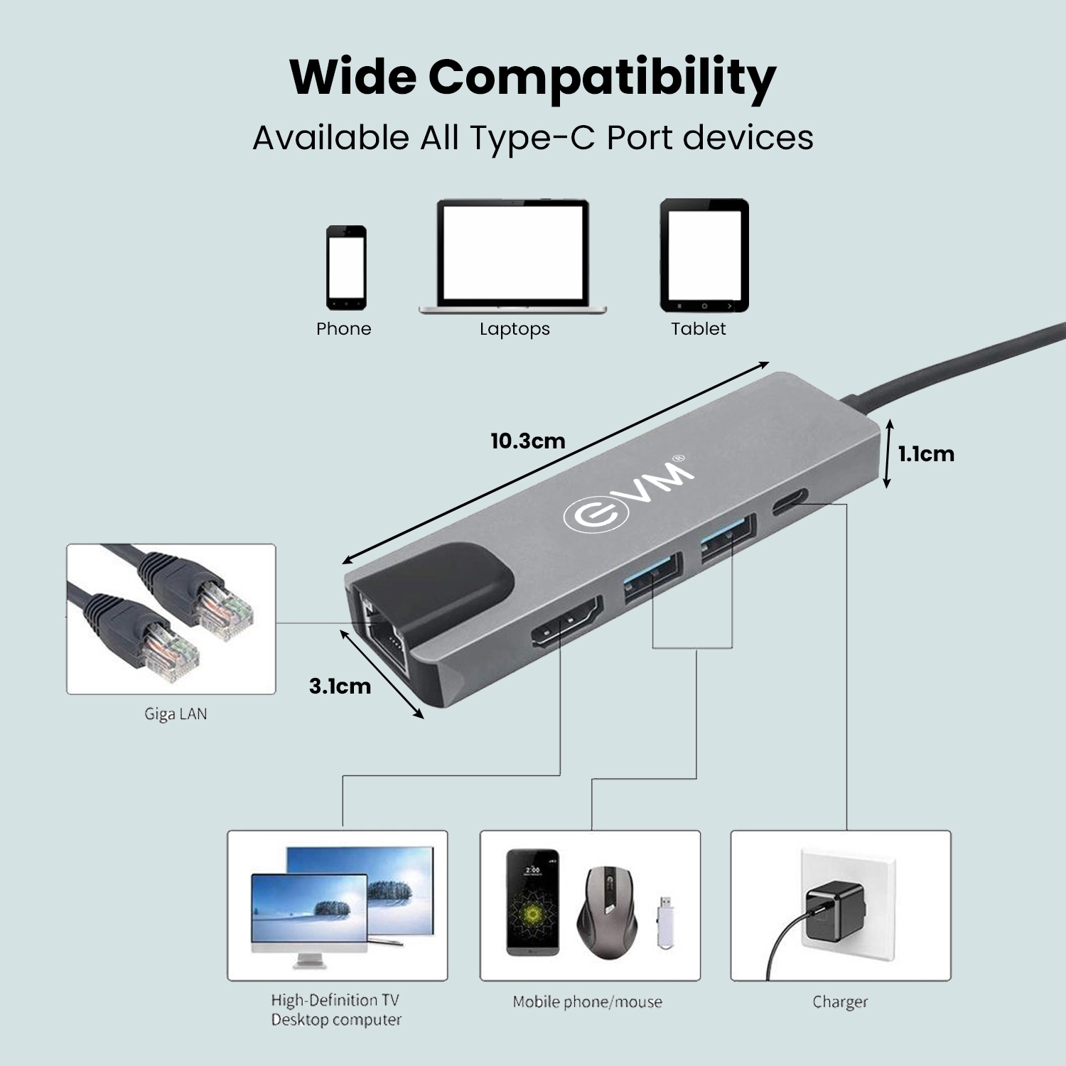 Type-C 5 in 1 Docking Station EVMCGRJ-5in1-Neo