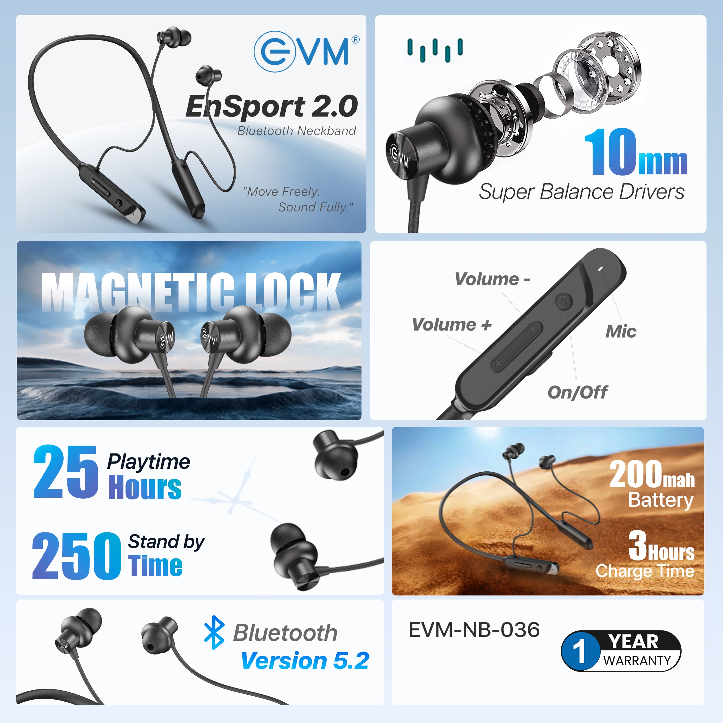 EnSport 2.0 Bluetooth Neckband EVM-NB-036