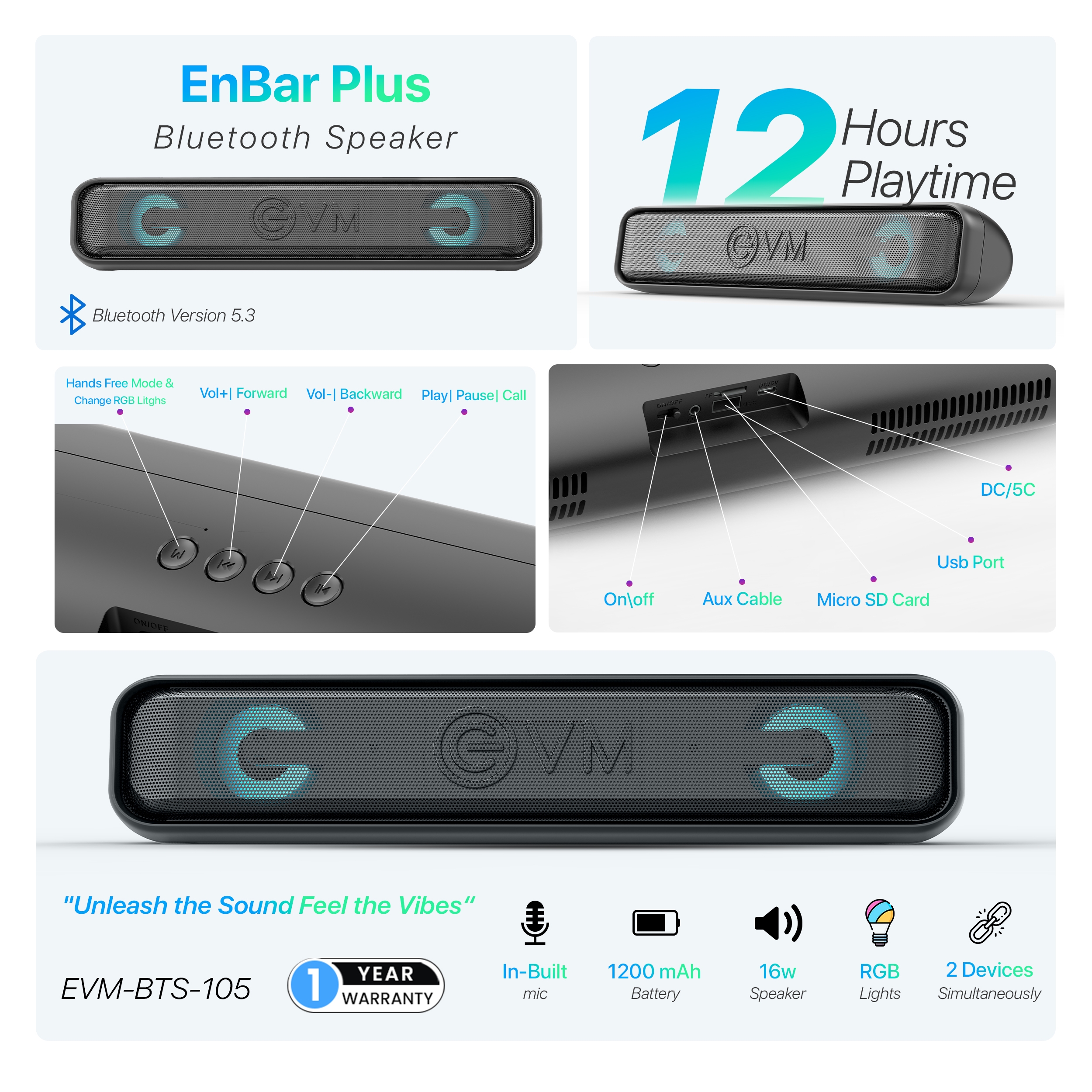 EnBar Plus Bluetooth Speaker EVM-BTS-105