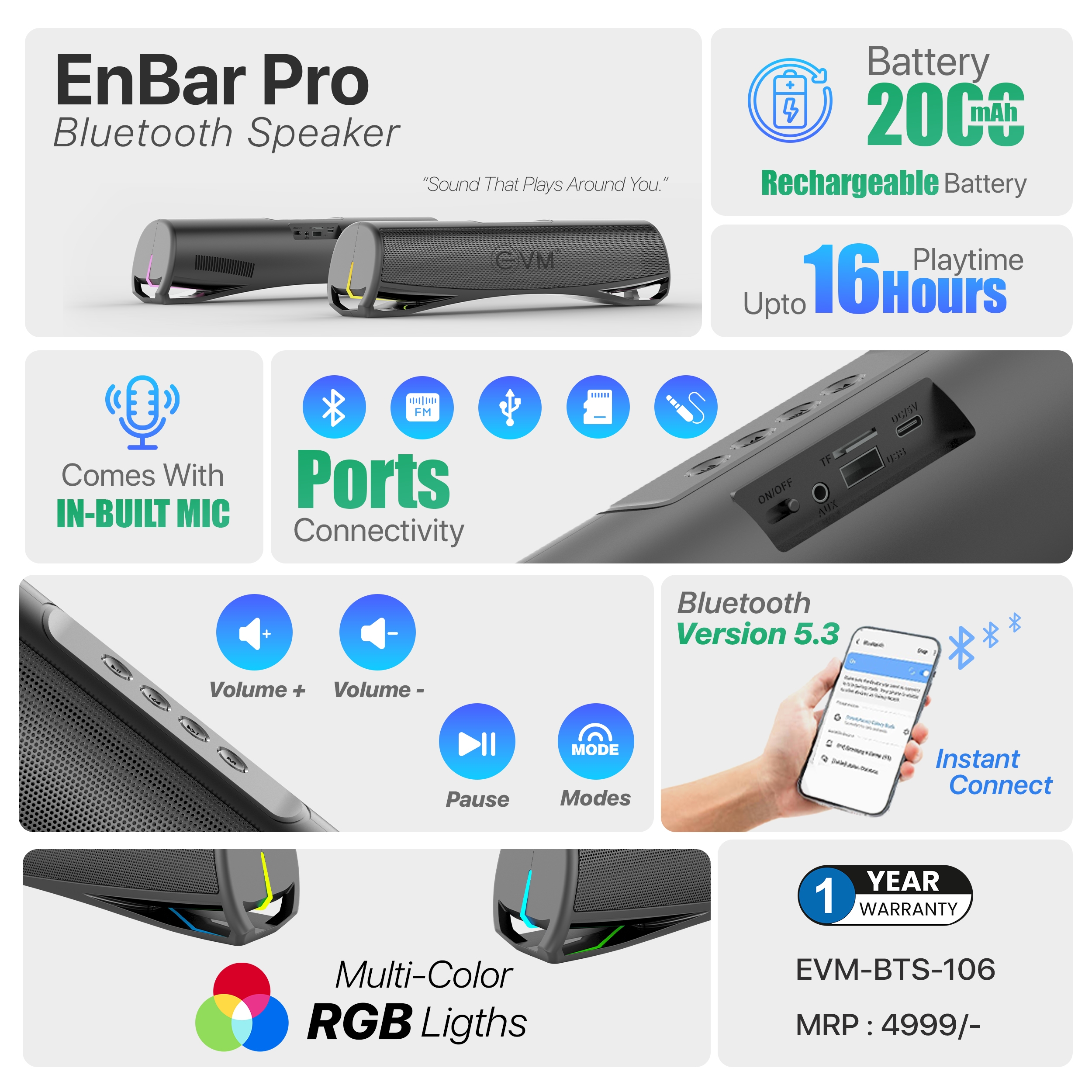 EnBar Pro Bluetooth Speaker EVM-BTS-106