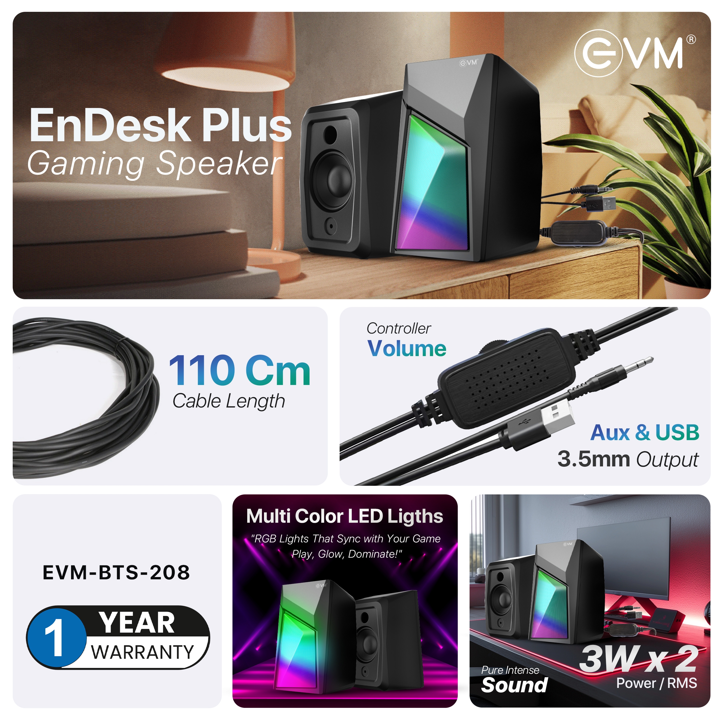 EnDesk Plus Gaming Speaker BTS-208 thumbnail 3