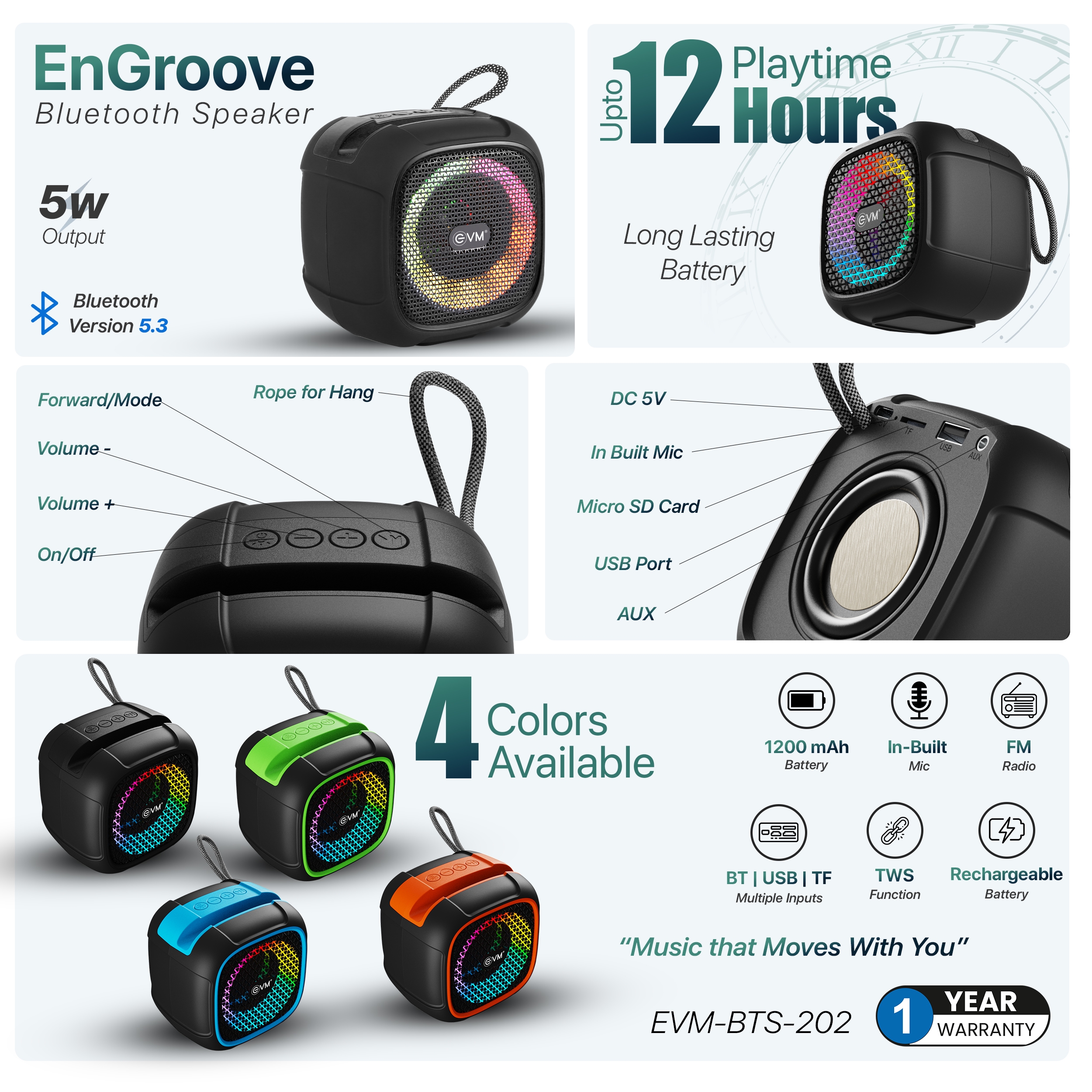 EnGroove Bluetooth Speaker EVM-BTS-202