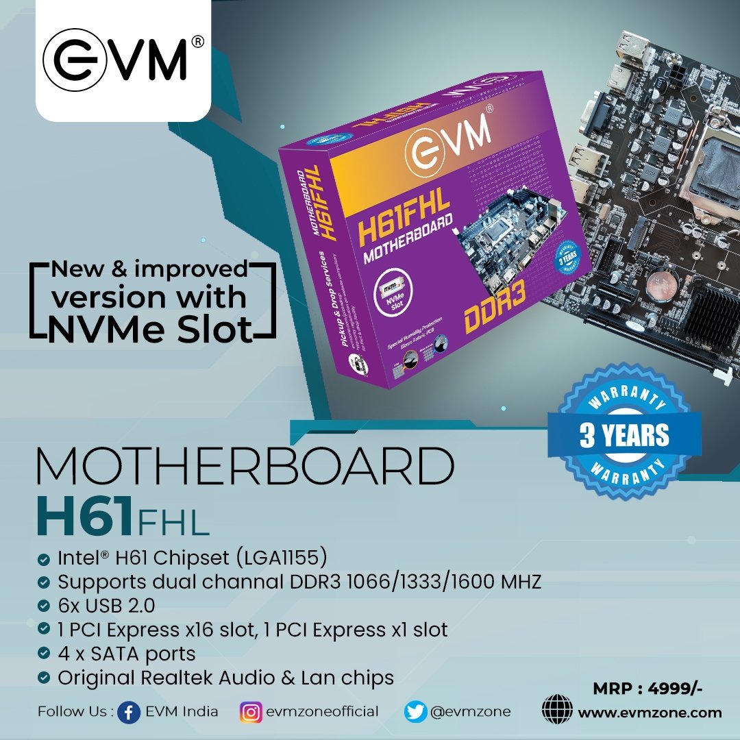 EVMH61-DDR3 Motherboard With NVMe Slot