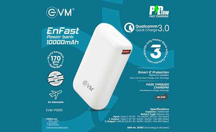 EVM Launches Made In India 10,000 MAh Powerbank